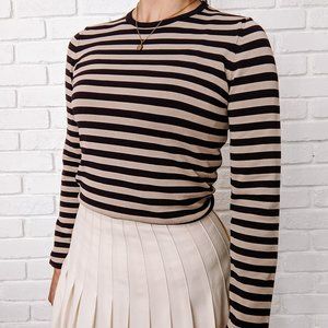 Vintage Striped Tan and Black Knit Tee Sweater